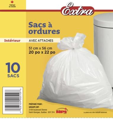 A182 : Extra A182 : Produits ménagers - Sacs à ordures - Sac Int(cuisine 20x22) EXTRA, SAC INT(cuisine 20X22),48 x (10 un/pack)