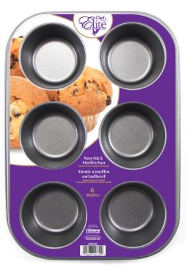 A3225-1 : Chef Élite A3225-1 : Cooking Ingredients - Dough mixes - Non Stick Muffin Pan (6) CHEF ÉLITE,NON STICK MUFFIN PAN (6),12 CT