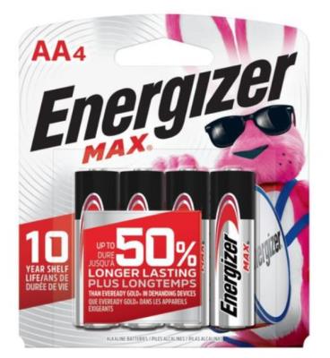 AENAA4 : Energizer AENAA4 : Accessories & Supplies - Batteries - Battery Aa(4) ENERGIZER,BATTERY AA(4),24 CART/CS