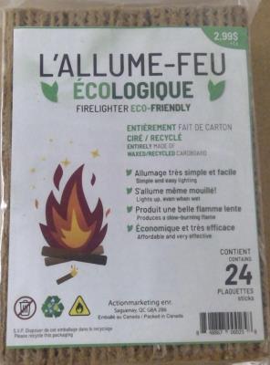 CA0089 : Action marketing CA0089 : Accessoires & fournitures - Allume-feu - L'allume-feu écologique ACTION MARKETING, L'ALLUME-FEU écologique, 30 x 24 un