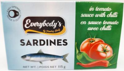 CP037 : Everybody's CP037 : Produits congelés - Viande - Sardines Sauce Tomate & Chilli EVERYBODY'S , SARDINES sauce tomate & chilli , 24 x 115g