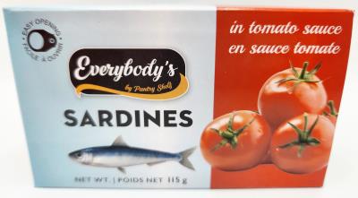 CP038 : Everybody's CP038 : Produits congelés - Viande - Sardines Sauce Tomate EVERYBODY'S , SARDINES sauce tomate , 24 x 115G