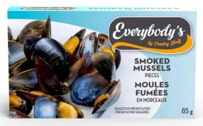 P52-1 : Everybody's P52-1 : Conserves et bocaux - Viandes - Moules Fumées EVERYBODY'S, MOULES fumées, 24 x 85g