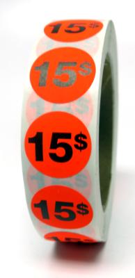 PR015 : Rouleaux PR015 : Accessories & Supplies - Discount sticker - 15$ Roll Fluo ROULEAUX , 15$ ROLL FLUO , 1000 un : 1000stic/rls